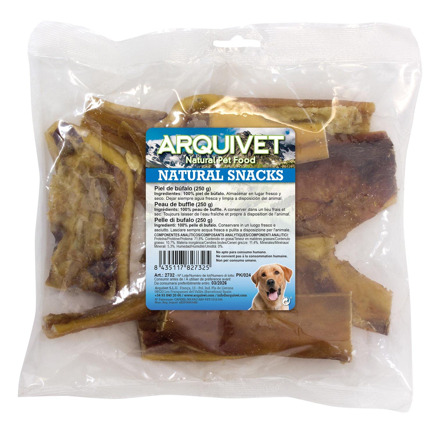Arquivet Buffalo Head Bag 250g - 100% Natural Dog Snacks - Dental Hygiene & Training Rewards - 250g