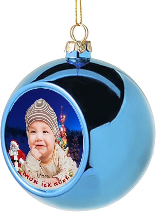Boule De Noël Mon Premier Noël Photo Personnalisable Bleu