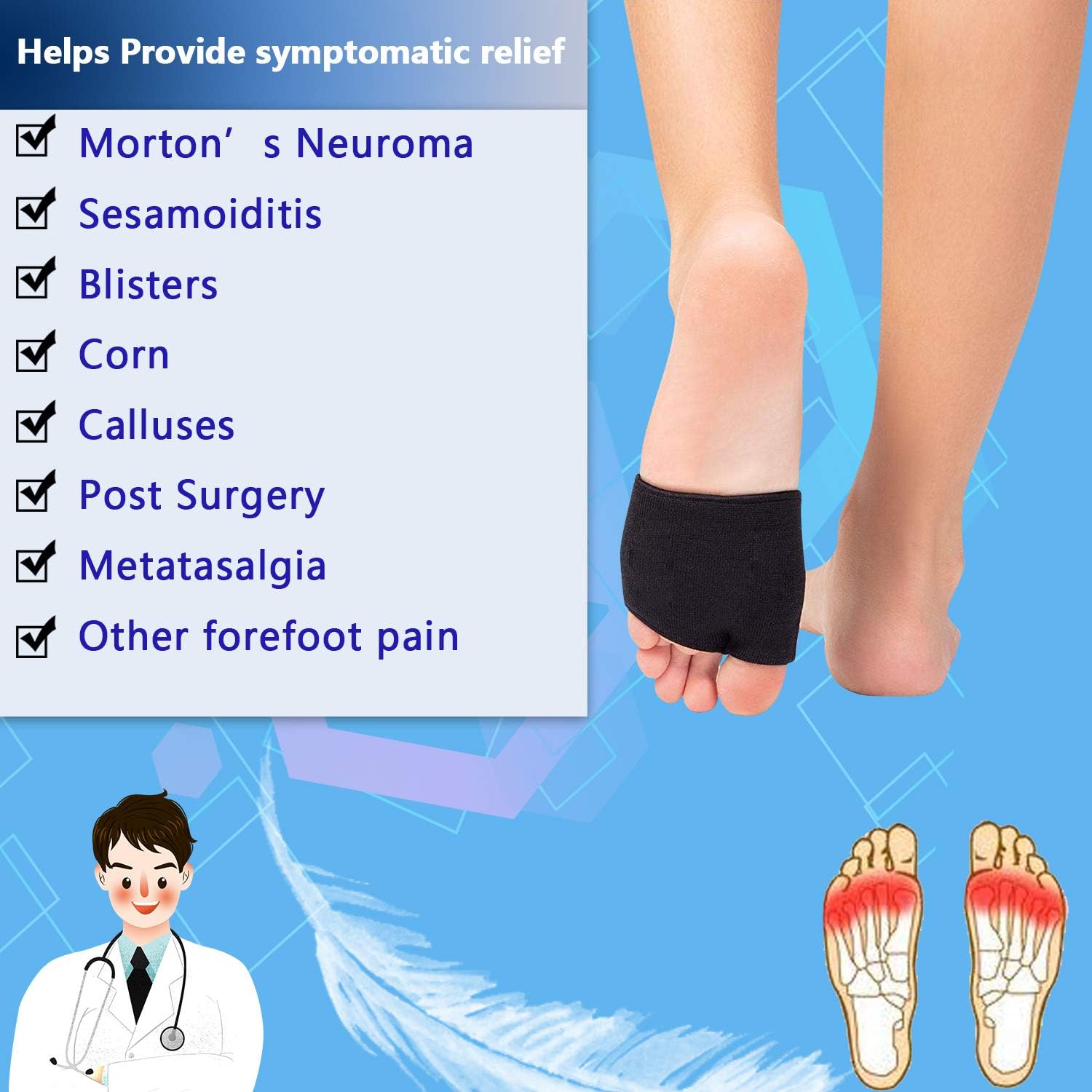 Metatarsal Sleeve Pads with Forefoot Gel Pads - 2 Pairs - Ball of Foot Cushion for Relieve Metatarsalgia Mortons Neuroma Diabetic Feet Pain (Black- M (Women‘s Size 5-7.5）): Health & Personal Care