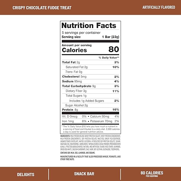 SLIMFAST DELIGHTS CRISPY CHOCOLATE FUDGE TREAT, SLIMFAST SNACK, CHOCOLATE SNACK BAR, CHOCOLATE FLAVORED CRISP BARS, CRISP BARS WITH PROTEIN, 2G OF NET CARBS, 5 COUNT