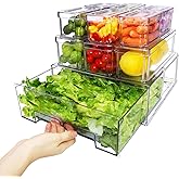 YINGRACE 10 Pack Fridge Organizer Bins, Stackable Refrigerator Organizers and Storage, With a Pull-out Large Drawer, BPA-Free Clear Containers For Fruit, Vegetable, Drinks