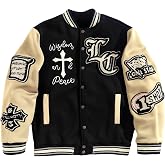 SOLY HUX Men's Letter Graphic Color Block Y2k Varsity Jacket | Long Sleeve, Streetwear, Fall Spring, Baseball Jacket