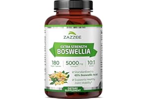 Zazzee Extra Strength Boswellia Serrata 10:1 Extract, 5000 mg Strength, 65% Boswellic Acid, 180 Vegan Capsules, 6 Month Supply, Standardized 10X High Potency, 100% Vegetarian, All-Natural, Non-GMO