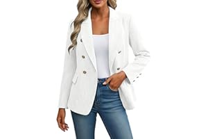 Women's Tweed Blazer Double Breasted Business Casual Jackets Slim Fit Long Sleeve Open Front Work Suits with Pockets