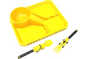 Dinneractive Dining Set for Kids - 3PC Yellow Race Car Dinnerware - Race Car Utensils - Toddler Plates - Baby Dishes