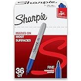 Sharpie Permanent Markers, Blue, Fine Tip, Bulk Set, 36 Count - For Plastic, Metal, Wood, And More