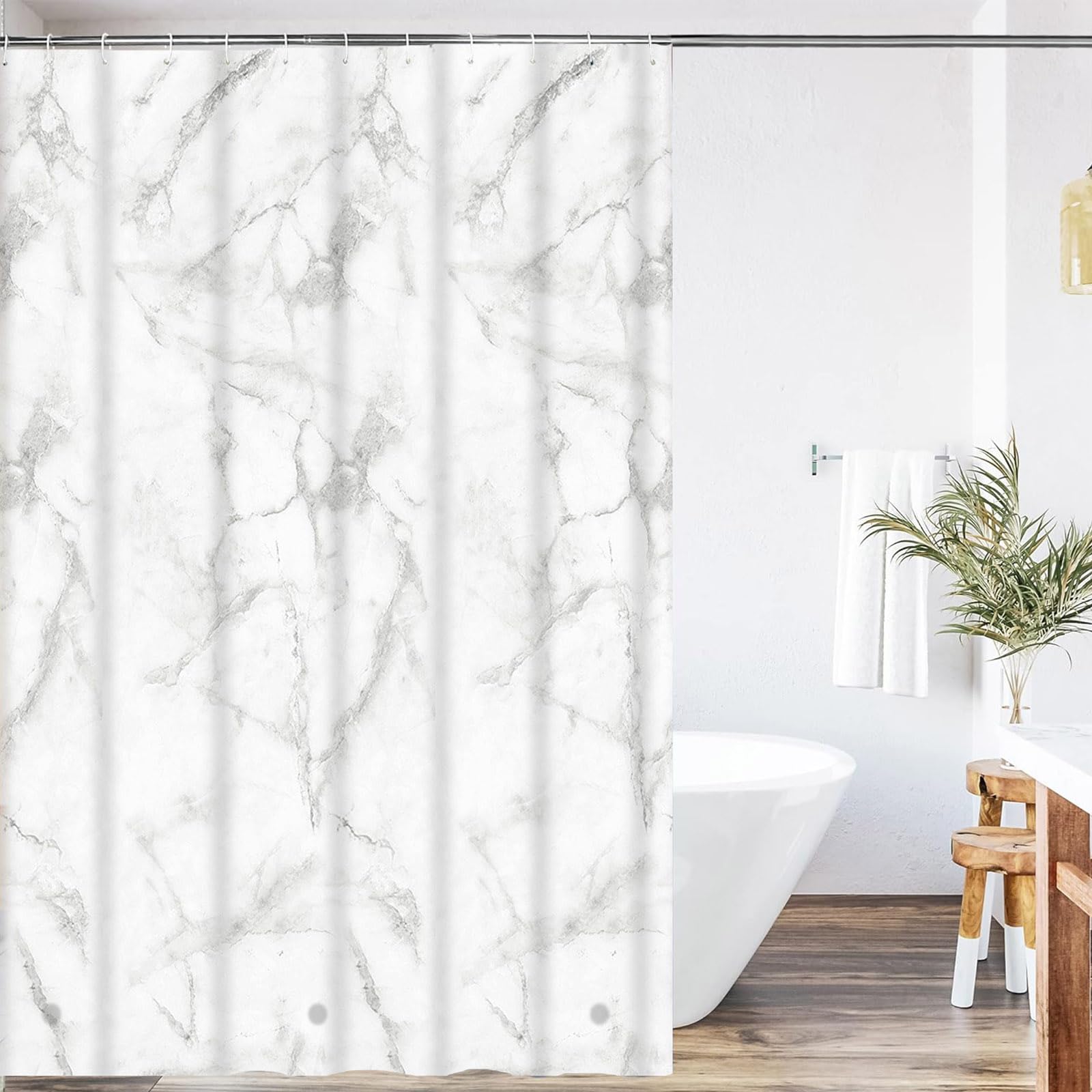 Marble Design ECO Shower Curtain 180x180cm - PEVA Waterproof Heavy Duty With 3 Magnets, 12 Plastic Hooks - Mould Proof, Quick-Drying, Washable Bathroom Curtain for Home Decor