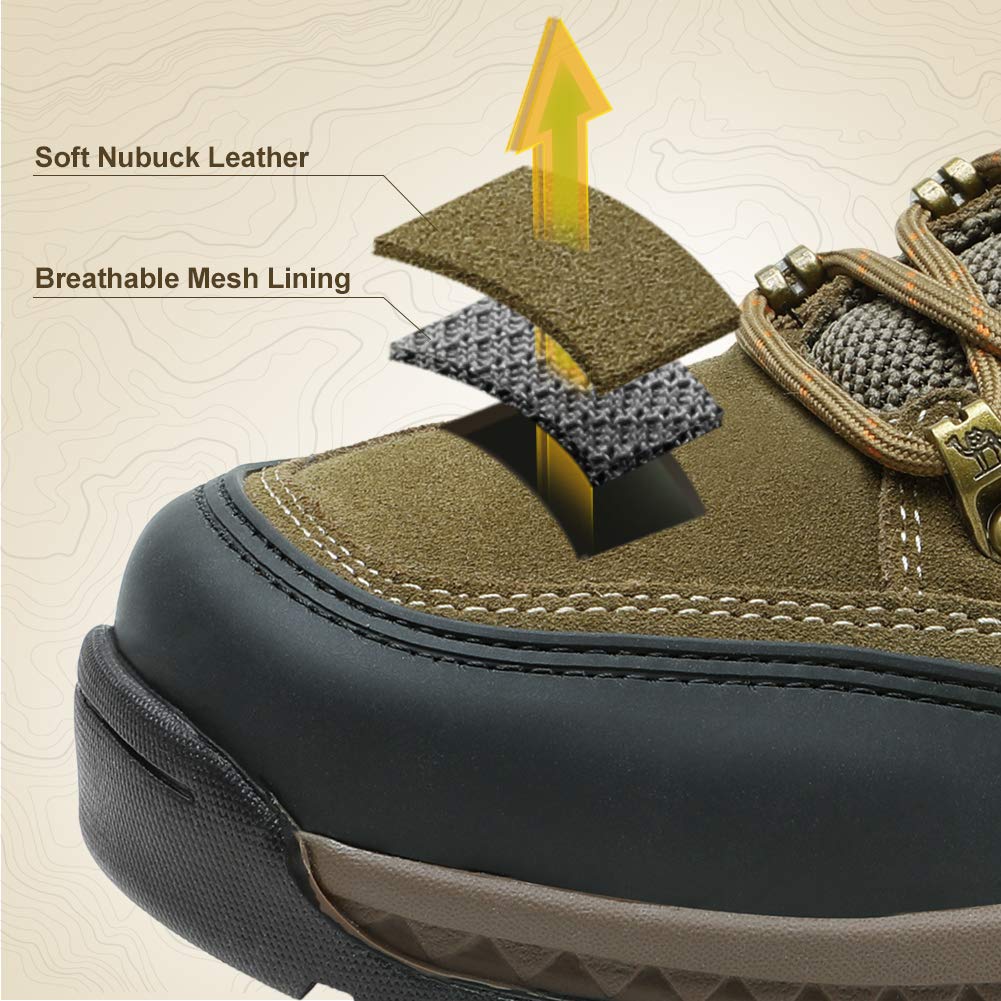CAMEL CROWN Men\'s Outdoor Leather Hiking Shoes Breathable Lightweight Sneaker for Walking Trekking