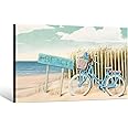 Beach Bicycle Pictures Wall Art Ocean Coastal Blue Bike Nautical Bathroom Decor Abstract Landscape Painting for Bedroom Living Room Home Office Decor 36"x 24"