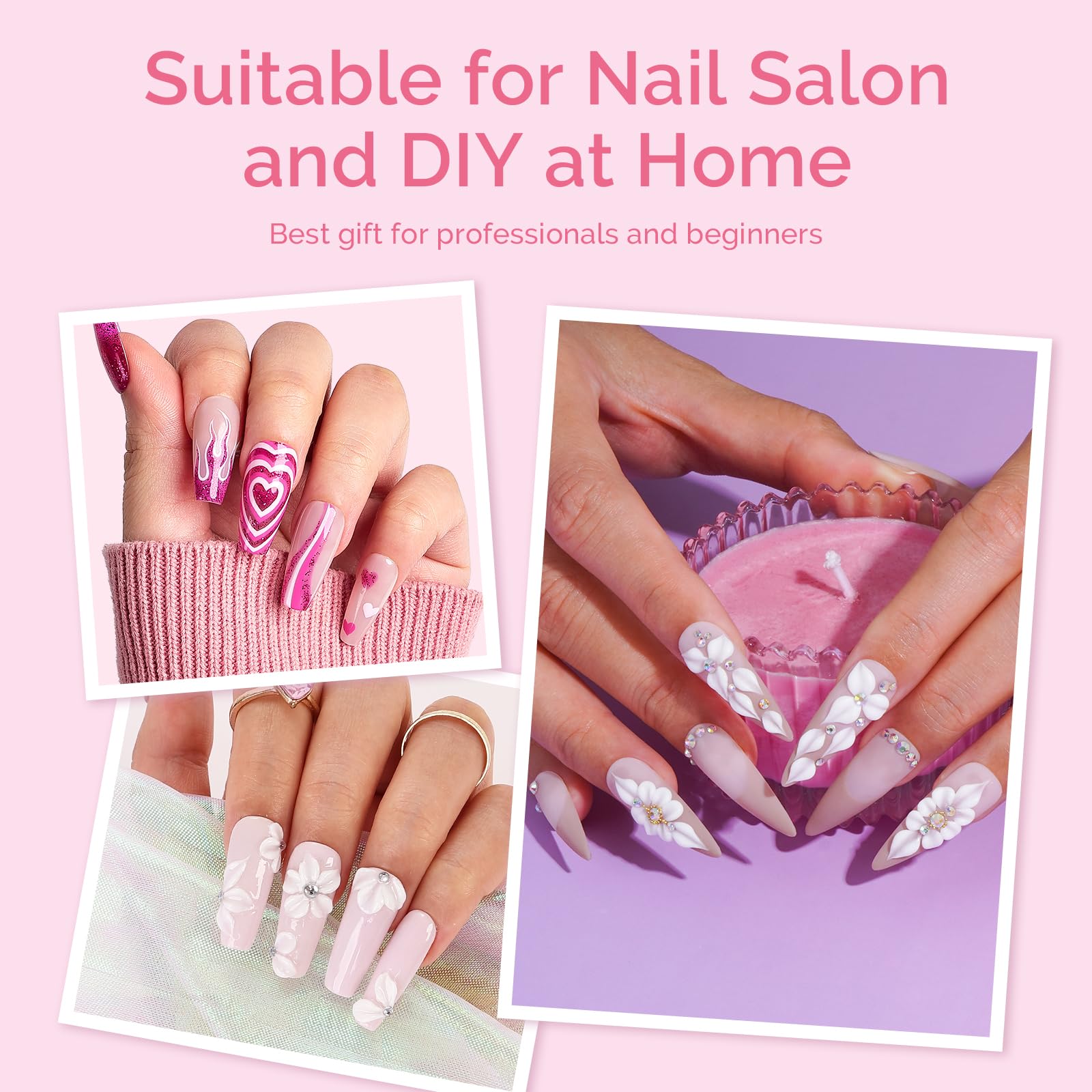 MelodySusie 3Pcs Acrylic Nail Brush Set, Size 8/10/14 Professional Nail Brushes for Acrylic Application Acrylic Powder Nail Art Extension and 3D Nail Carving for DIY Home Salon Nail Art Tool Pink - Image 2