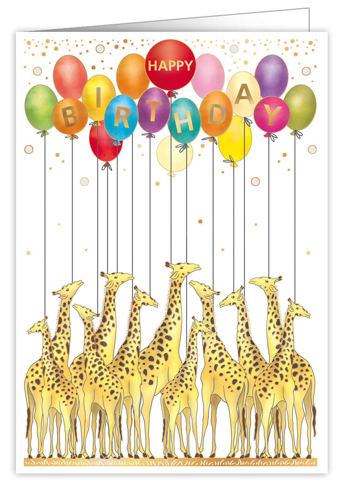 Quire Mac Classic Extra Large Birthday Card - Giraffes & Balloons Design- Beautifully Embossed with Gold and Silver Foil,grey|beige|brown|orange,21 x 30cm
