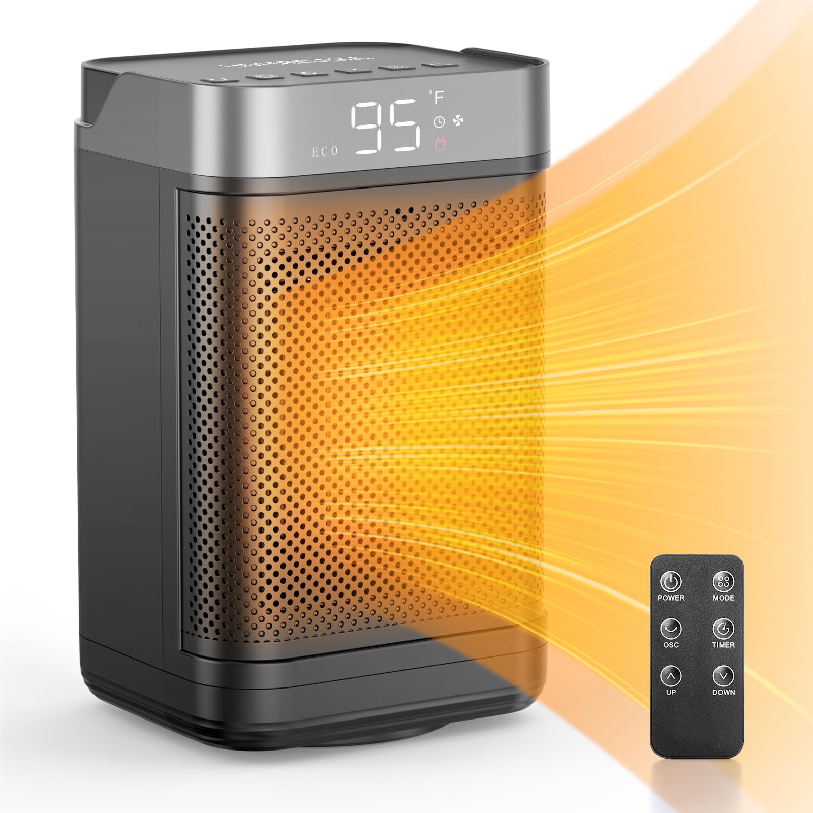 Photo 1 of Portable Electric Space Heater - Small Desk Electric radiators Heaters for Indoor Use, Fast Heating PTC Ceramic Space Heater with Adjustable Thermostat and Remote for Office Bedroom Home (Black)