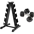 Fitvids Rubber Encased Hex Dumbbell with Rack