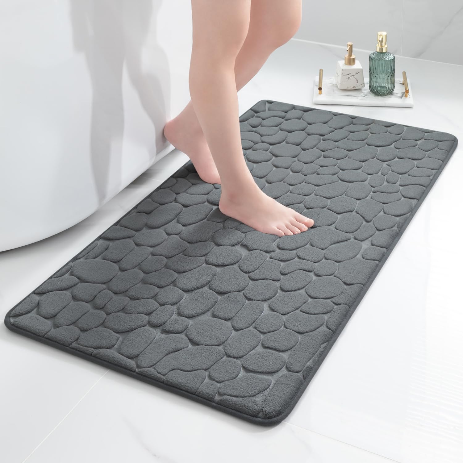 chakme Memory Foam Bath Mat, Shower Mat, Absorbent Bathroom Rug, Shower Mat, Decorative Foot Mat, Non-Slip Mat for Bathroom and Living Room, 60 x 120 cm, Dark Grey