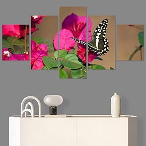 SIGNWIN 5 Panel Canvas Wall Art Birds Butterfly...