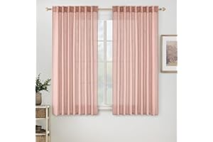 MIULEE Blush Pink Linen Curtains 63 Inch Length 2 Panels for Girls Bedroom Nursery, Soft Thick Linen Textured Kitchen Window Drapes Semi Sheer Light Filtering Back Tab for Kids Living Room Light Pink