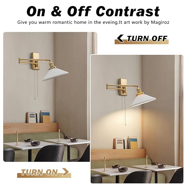 MAGIROZ WALL SCONCES SET OF 2 BRUSHED GOLD WALL MOUNTED SWING ARM LIGHT FIXTURE RETRO INDUSTRIAL HARDWIRED WALL LAMPS WITH PULL CHAIN BATHROOM VANITY SCONCES WALL LIGHTING INDOOR WALL LIGHTS MWL14A-2