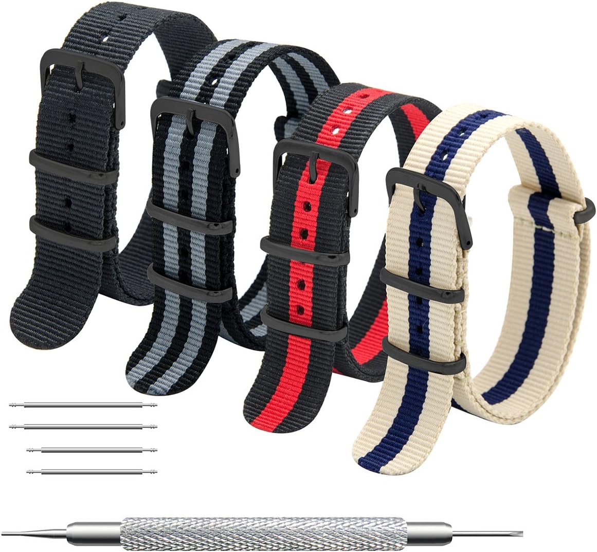 CIVO NATO Strap 4/8 Packs - 16mm 18mm 20mm 22mm 24mm Premium Ballistic Nylon Watch Bands Zulu Style with Stainless Steel Buckle