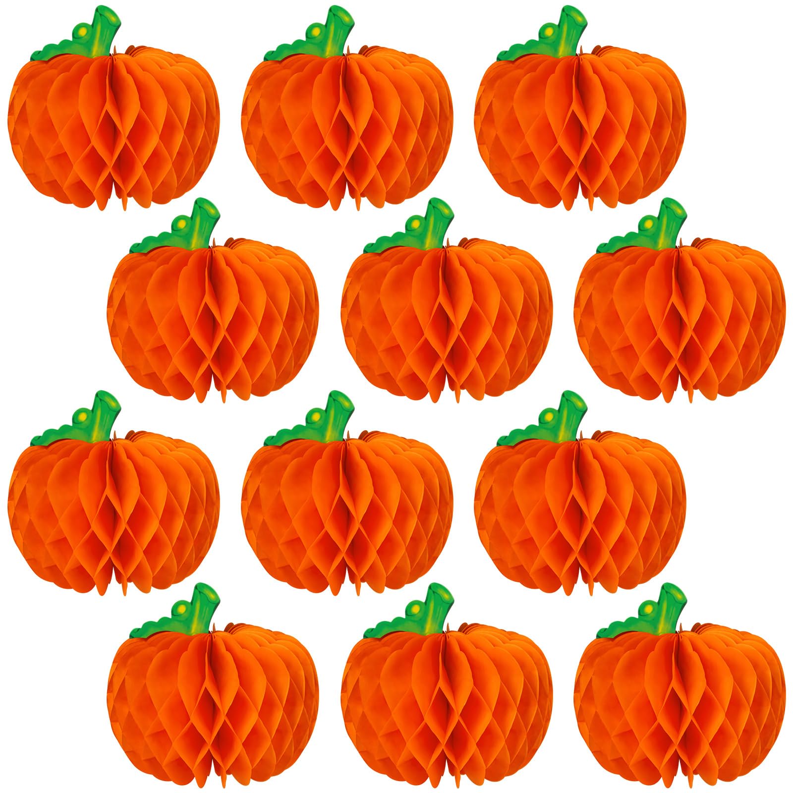Photo 1 of 12 Pcs Pumpkin Centerpieces for Tables, 10 Inch Thanksgiving 3D Honeycomb Tissue Balls Fall Paper Hanging Pumpkin Decorations for Halloween Thanksgiving Harvest Party Decor