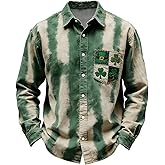 St Patricks Day Shirt for Men Shamrock Clover Printed Long Sleeve Button Down Shirts Casual Collared Tshirt 2026