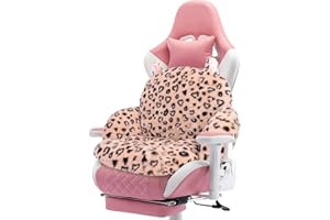 DOBUONO Cute Office Chair Cushion Leopard Gaming Chair Cushions Comfy Seat Cushion,Kawaii Desk Cushion for Gamer Girl Gifts,Plush Chair Cushion with Backrest Non-Slip,Gaming Accessories for Room
