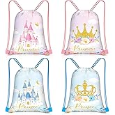 Censen 24 Pcs Drawstring Bags Set Bulk 12 x 10 Inch Princess Prince Party Favor Bags Crown Castle Floral Favor Gift Bag for Kids Gift Party Supplies (castle and Crown Style)