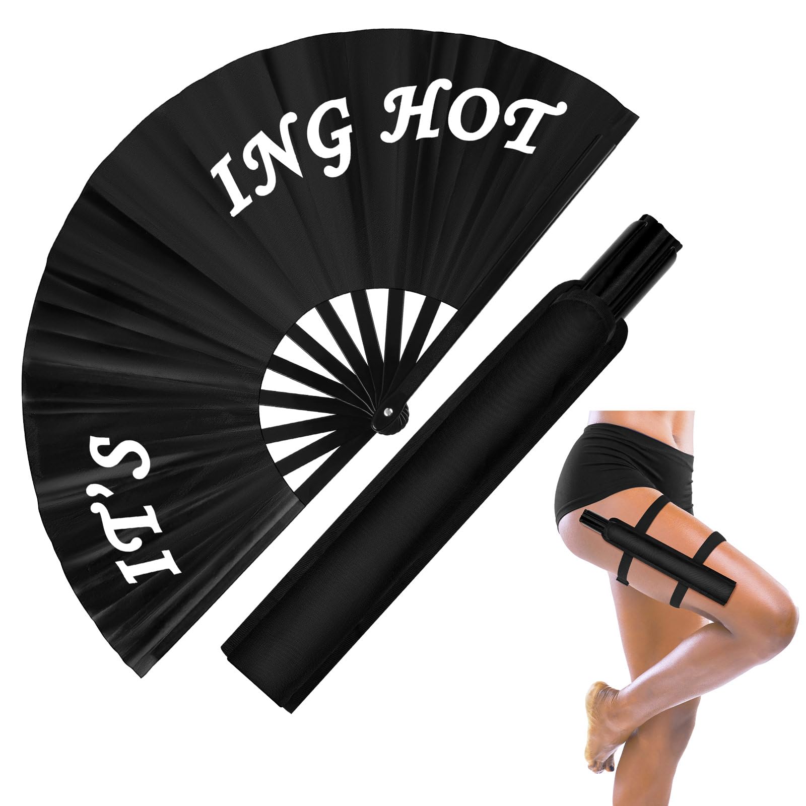 Photo 1 of Anglechic 2 Pcs Large Rave Fan Set with Folding Summer Hand Fan Holster for Festival Line Dancing