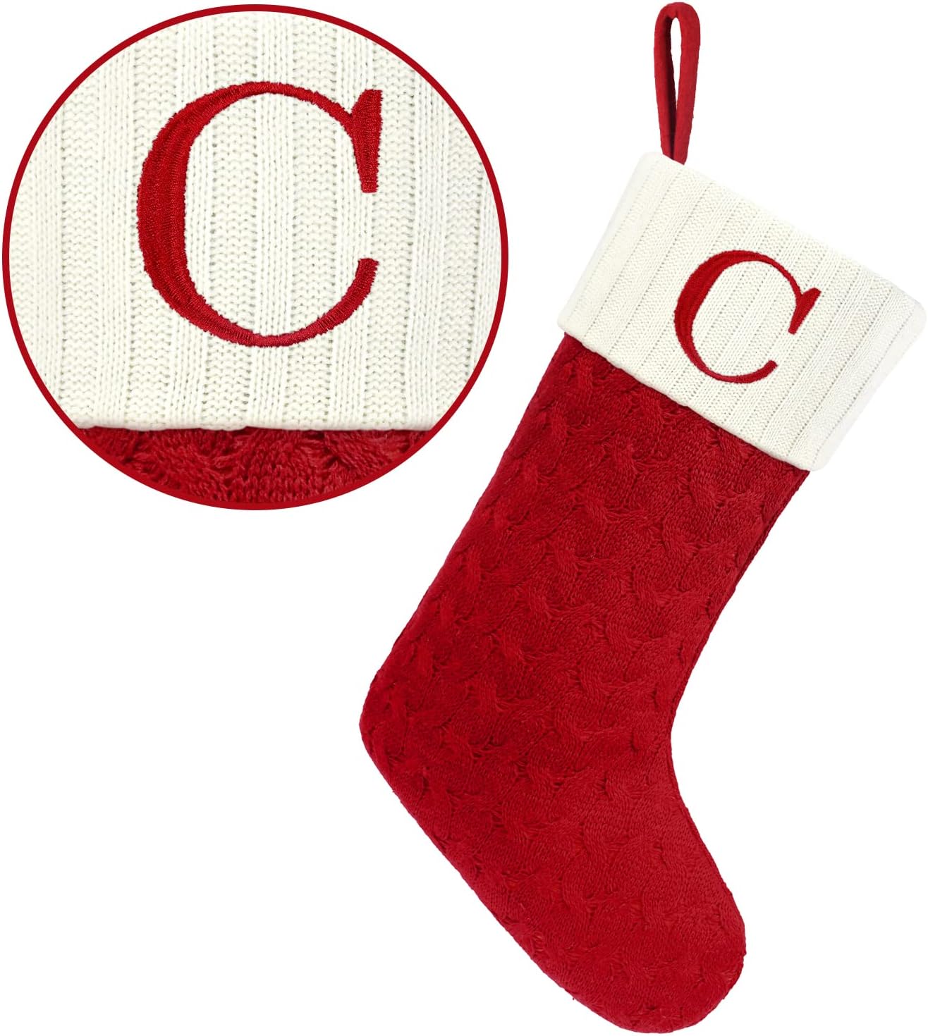Stockings & Holders - Jeyew Christmas Stockings with Initials, 20 Inches Large Embroidered Letter Knit Red White Christmas Stocking for Family Holiday Decorations and Xmas Tree Fireplace (Letter C)