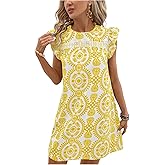 SOLY HUX Women's Summer Boho Tunic Dress Ruffle Cap Sleeve Crewneck Vacation Beach Short Dresses