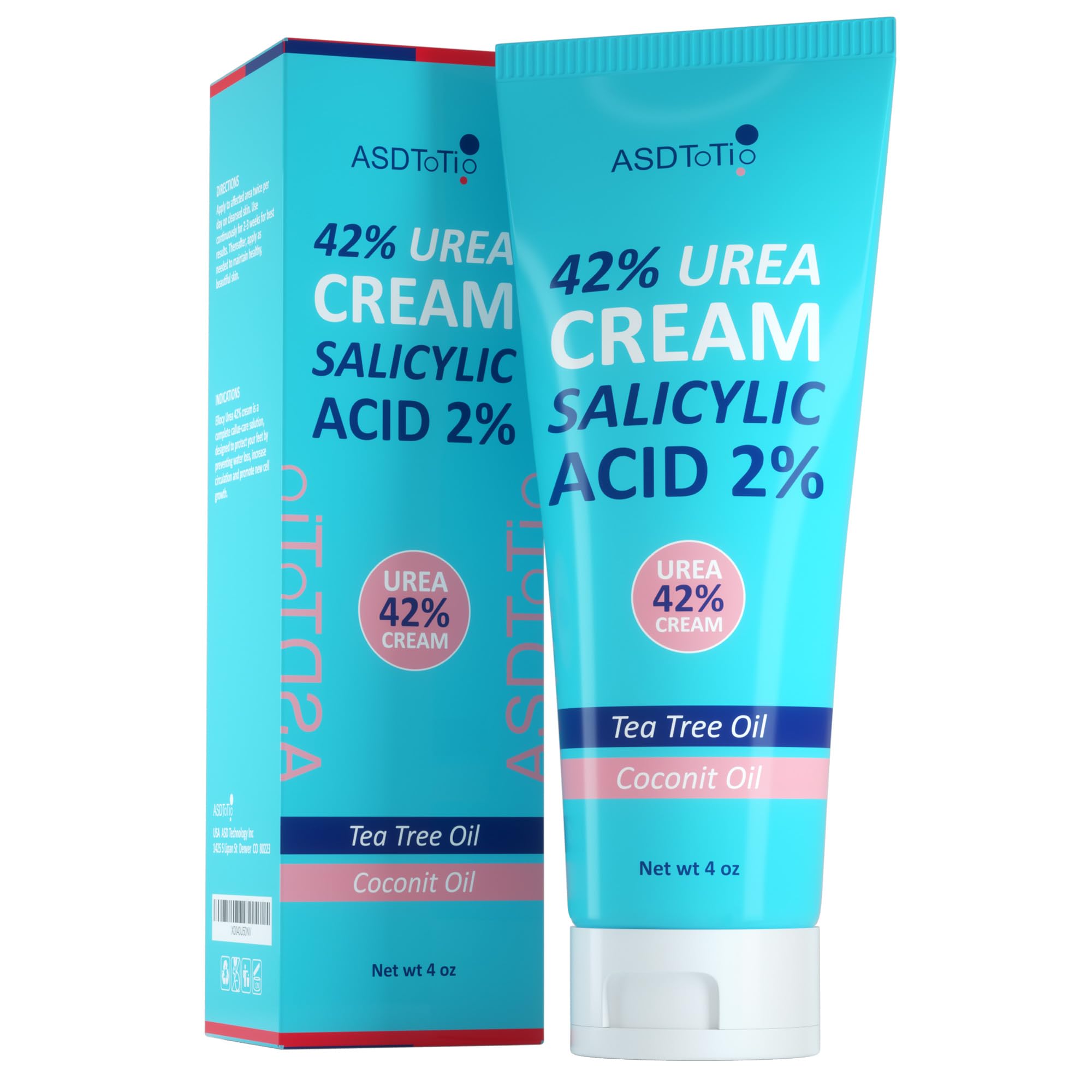 Urea Cream 42% - Foot Care for Dry Cracked Heels, Foot Lotion - With 2% Salicylic Acid, Tea Tree Oil, Shea Butter, Aloe Vera - For Feet, Hands, Heels, Elbows, Knees and More - 4 oz