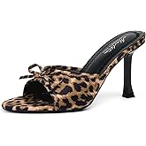 Mostrin Kitten Heels for Women Round Toe Heels With Bow Vintage Mules Sexy Slip on Stiletto Backless Sandals for Party Daily