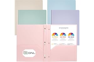 GNL Plastic Folders with Pockets and Prong, Pack of 5, Muted Pastel Colors, Heavy Duty 2 Pocket File Folders Letter Size, Folders with Prongs for School, Home, and Office