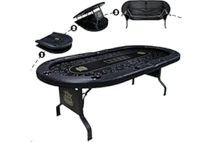 GUTSHOT Foldable Poker Table for 10 Players - Premium Soft-Padded Armrest, Individual Cup Holders, Portable Mat - Crafted with Durable Materials, Long-Lasting Poker Table (Black)
