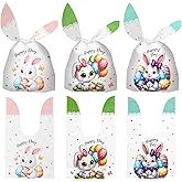 Easter Treat Bags, 50 PCS Easter Candy Bags, Easter Gift Bags, Easter Goodie Bags, Rabbit Ear Shape Plastic Easter Cookie Bags Snack Bags Goody Bags for Kids Easter Party Favor Supplies, 3 Styles