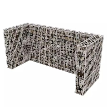 mewmewcat Gabione Mülltonnenbox Mülltonnenverkleidung für 3 Mülltonnen U-förmig 250 x 100 x 120 cm Stahl