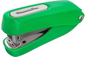 PRAXXISPRO Praxxis Pro Office Supplies - Aria-Plus Half-Strip Mini Stapler - Durable, Compact, and Colorful Stapler for Office and Travel Use, Compatible with Standard 26/6 Staples, Green)