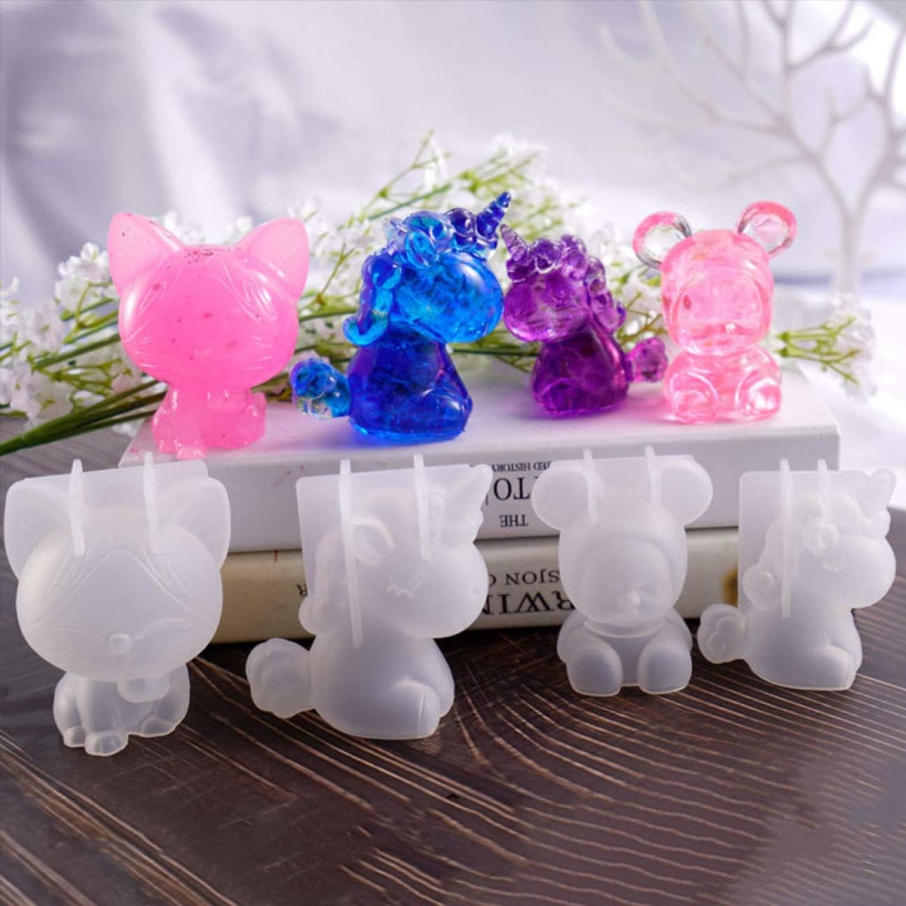 aixingwuzi Great 3D Unicorn Silicone Mold Resin Jewelry Making Mould Casting Keychain Craft(None S Three-dimensional mirror trumpet unicorn mold)