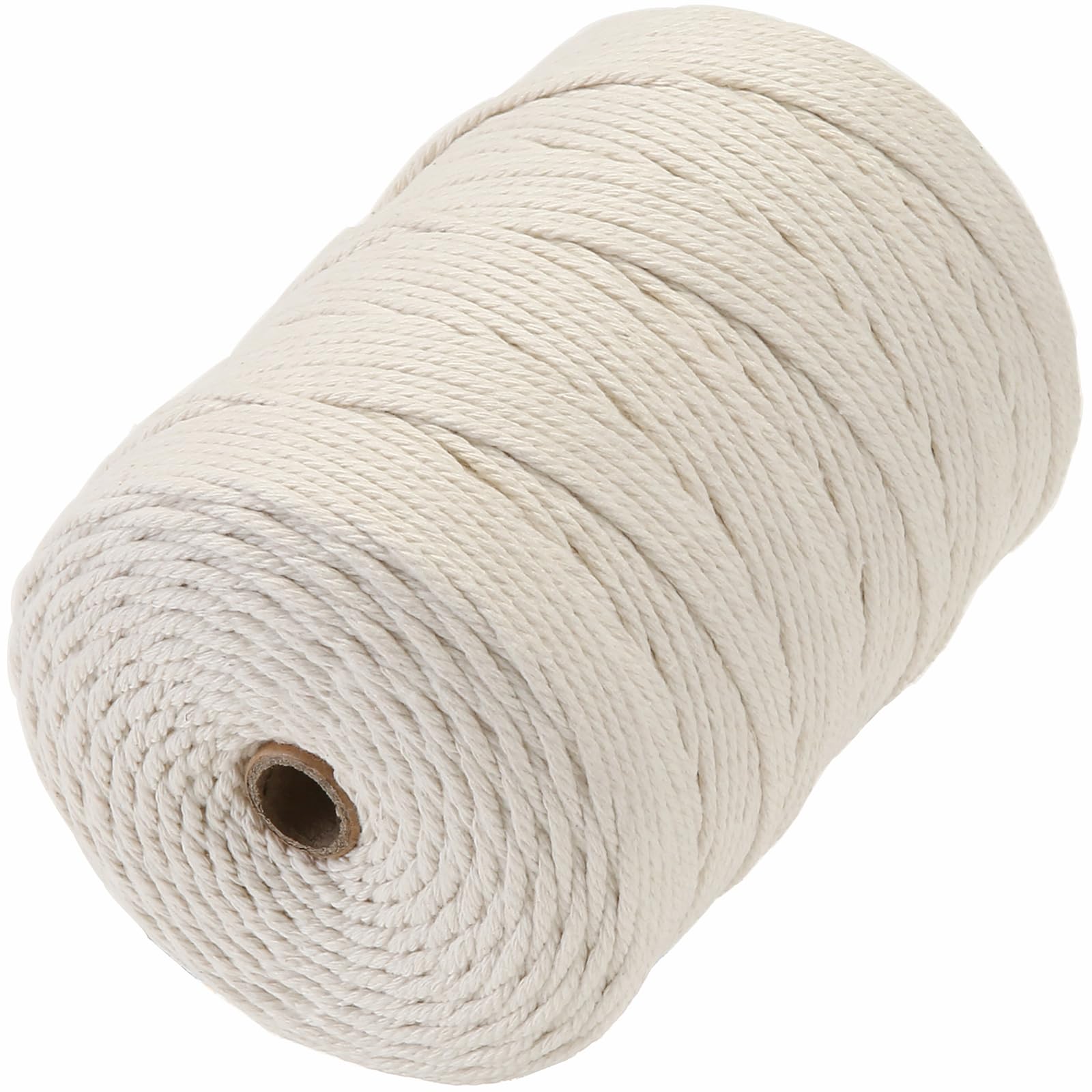 GOHOF Macrame Cord 3mm x 310m Premium Cotton Macrame Rope, 4 Strand Twisted Soft Cotton Cord, One of The Most Perfect Materials for Macrame Art, Cotton String Without Chemicals (Beige)
