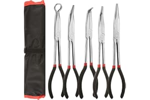 RHBLME 5 Pack Needle Nose Pliers Set, 11 Inch Long Needle Nose Pliers Set, 11" Long Reach Straight Pliers, 45/90 Degree Bent Nose Pliers,Diagonal Pliers and O-shape Tip Craft Repairing Tool