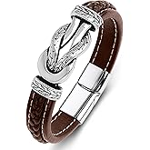 LJWVX Men's Braided Leather Bracelet Wristband Cuff Bracelet for Men Gifts Stainless Steel Clasp
