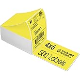 Spartan Industrial Direct Thermal 4" X 6" Fanfold Yellow Shipping Labels | (500 Total 4x6 Fan-fold Labels) | Compatible with 