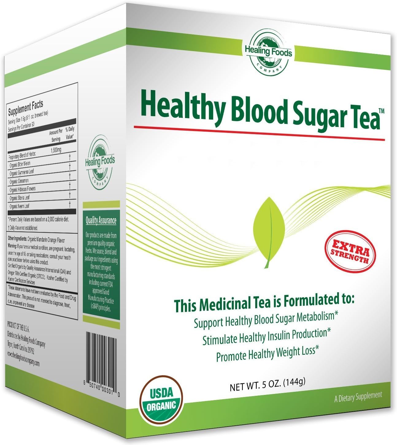 Organic Blood Sugar Support Tea - European Weight Loss Formula, Curb Appetite, Boost Metabolism - Non GMO - Gluten-Free | 30 Day Supply (5 Ounces)