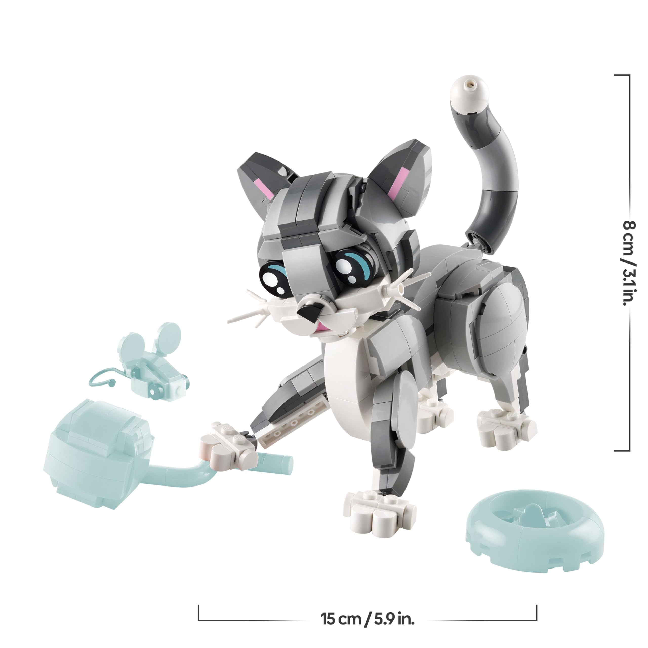 LEGO Creator 3in1 Graue Katze - Tierfigur umbaubar in Taube oder EIN Hund - Kreatives Geburtstagsgeschenk für Mädchen & Jungen ab 8 Jahren - 31163 8