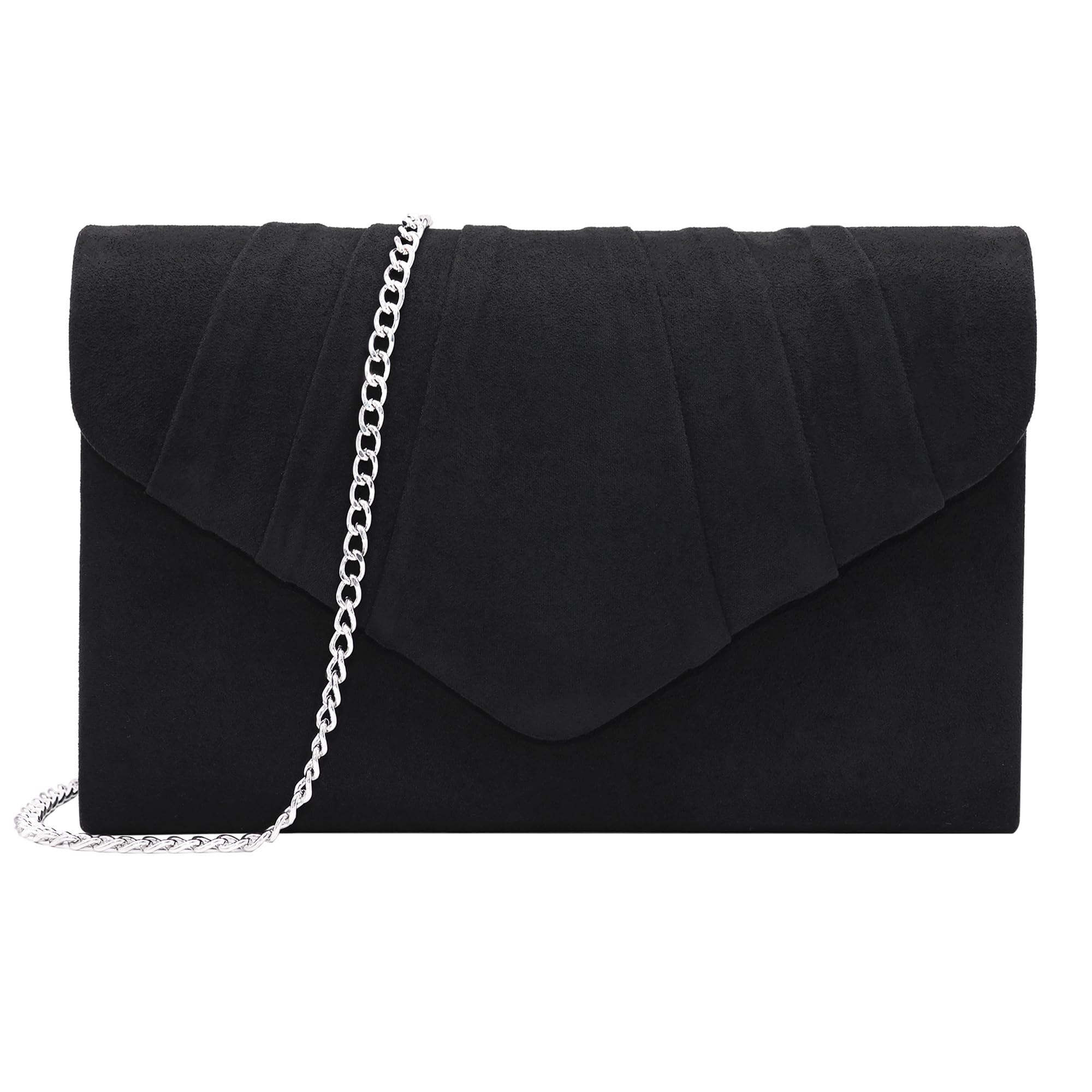Milisente Women Clutches Suede Pleated Evening Bag Evenlope Clutch Purse (Black)