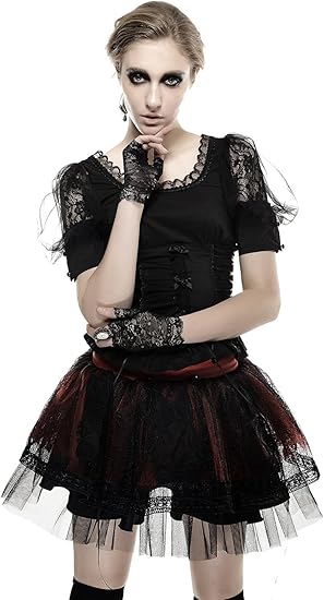Amazon レディース 春 夏 パンク ファッション ロリータ 黒 レース ふわふわ スリーブ Tシャツ カジュアル 半袖 トップス カットソー Tシャツ カットソー 通販