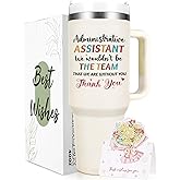 Qtencas Administrative Assistant Gifts, Administrative Professional Day Gifts for Administrative Assistant, Thank You Birthday Christmas Gift Stainless Steel Insulated Travel Tumbler (40oz, Creamy)