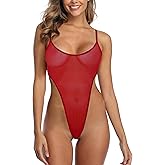 SHERRYLO Sheer One Piece Swimsuit See Through G String Monokini Bikini High Cut Sheer When Wet Swimsuits Mesh Bathing Suit