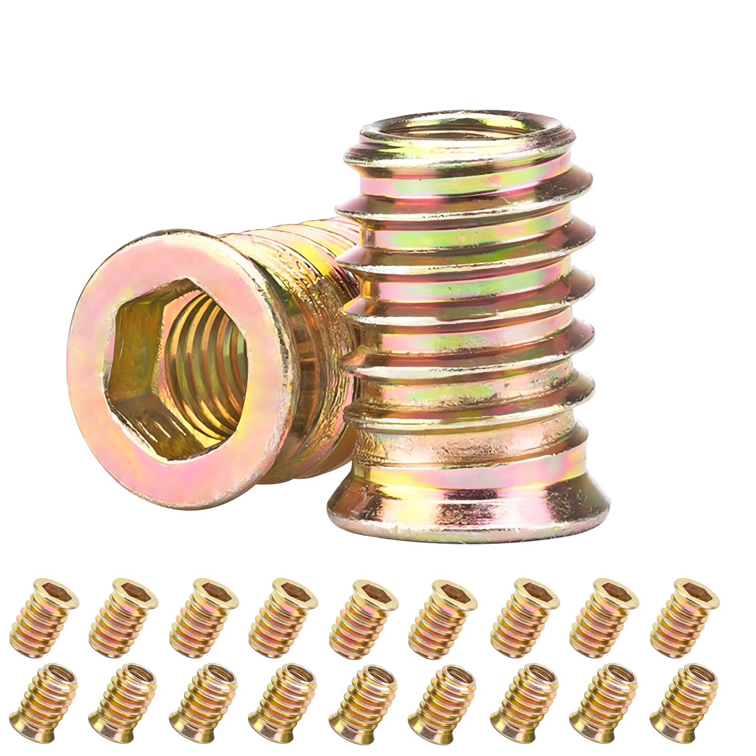 Qrity 20PCS Threaded Inserts Nuts, Hex Drive Head Nuts, Threaded Inserts for Wood, Hex Socket Drive, Zinc Plated Carbon Steel, M6x15mm Insert Nut — image 1