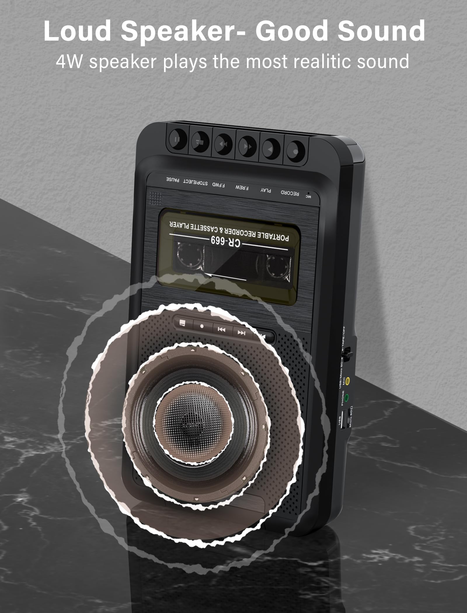 Gracioso Portable Cassette Player Recorder Converter,Cassette To MP3 Via SD Card - View #14