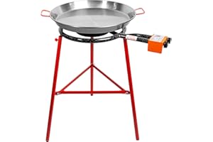 Machika Tabarca Paella Kit with 22-in 55-cm Carbon Steel Pan | 8-16 in Double Ring Paella Burner and Stand Set (33 in) | Perf
